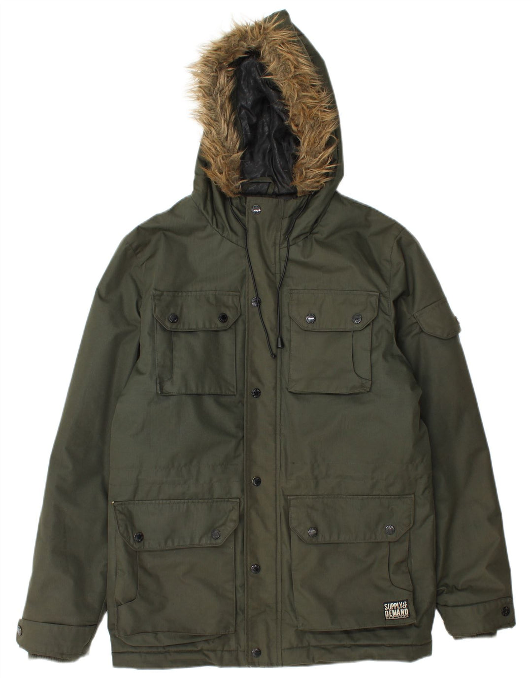 Supply & Demand Veste utilitaire à capuche pour homme UK 36 Small Kaki Polyester