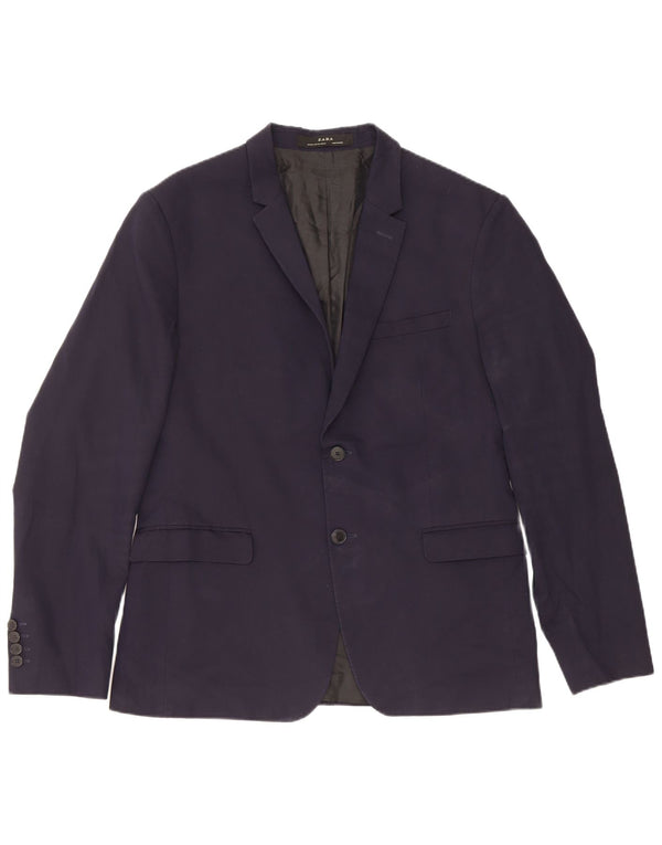 Zara Veste Blazer 2 Boutons Homme EU 52 Large Bleu Marine Viscose