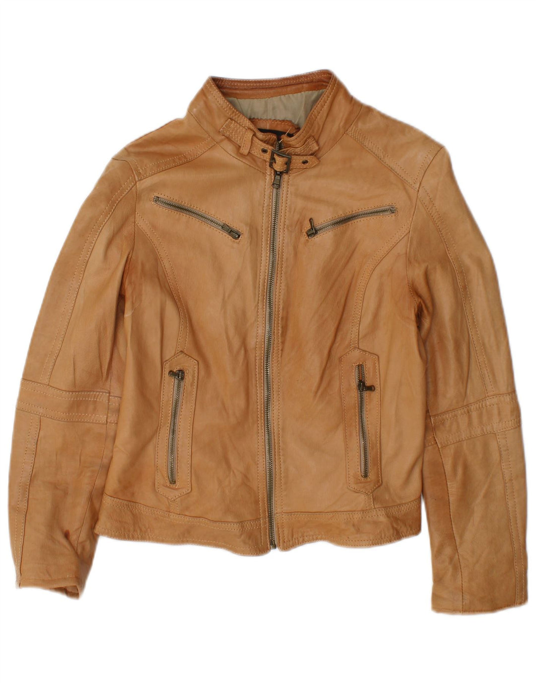 Sandro Ferrone Veste en cuir crop pour femme UK 14 Grand cuir marron