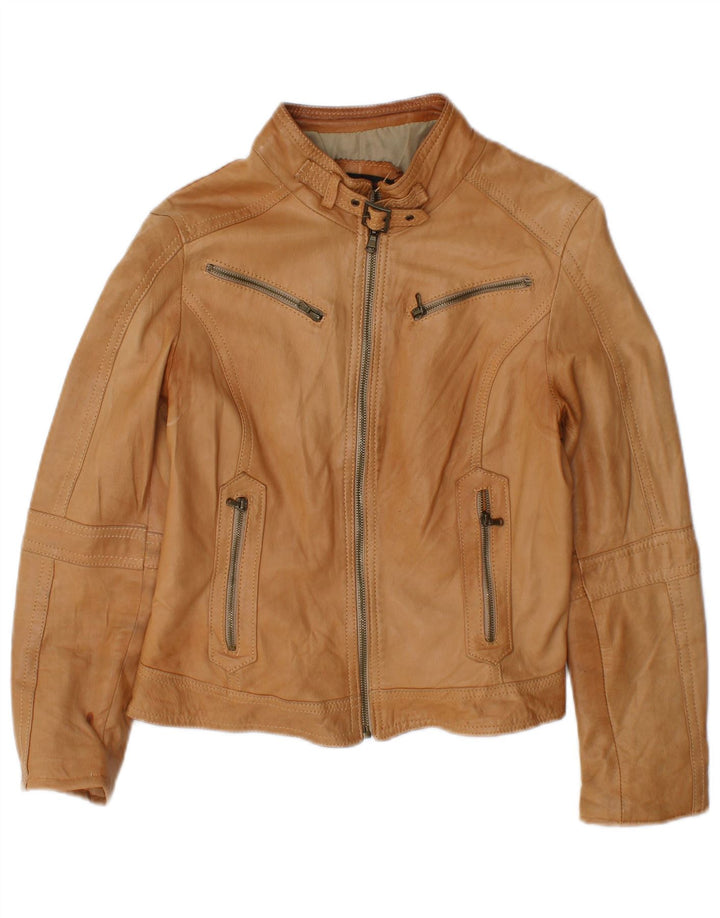 Sandro Ferrone Veste en cuir crop pour femme UK 14 Grand cuir marron