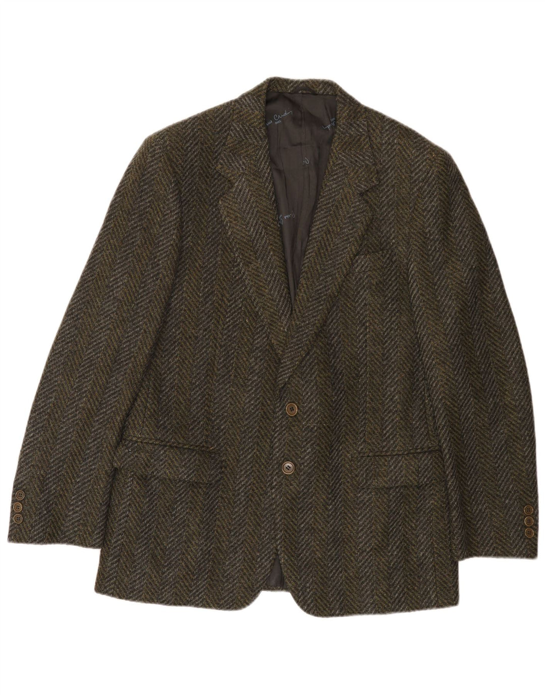 Pierre Cardin Veste blazer à 2 boutons pour homme UK 38 Kaki moyen à chevrons