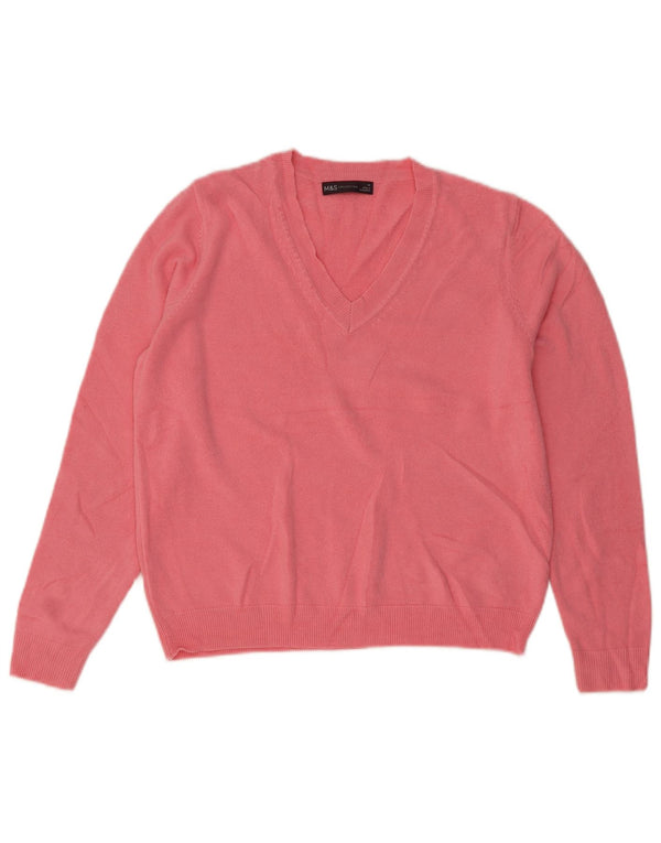 Marks & Spencer Pull col en V pour femme UK 14 Acrylique rose moyen