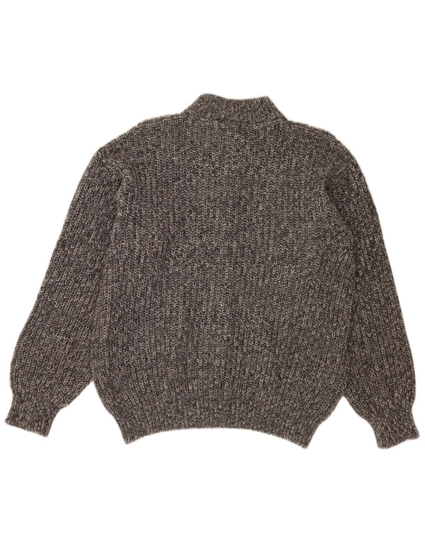 vintage Femme Cardigan Pull UK 14 Moyen Gris Moucheté Alpaga Laine