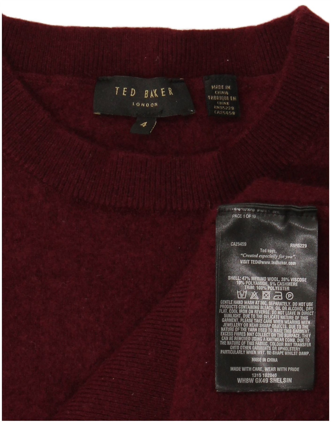 TED BAKER Pull ras du cou pour femme Taille 4 Grand Bordeaux