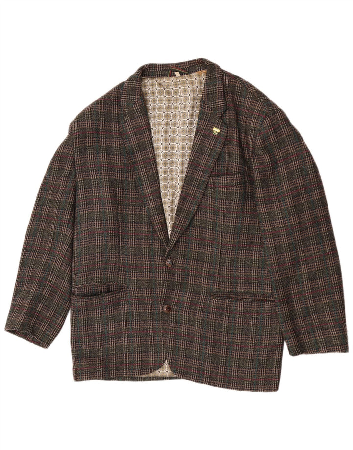 Cido Veste blazer à 2 boutons pour homme, coupe traditionnelle, IT 48, kaki moyen à carreaux