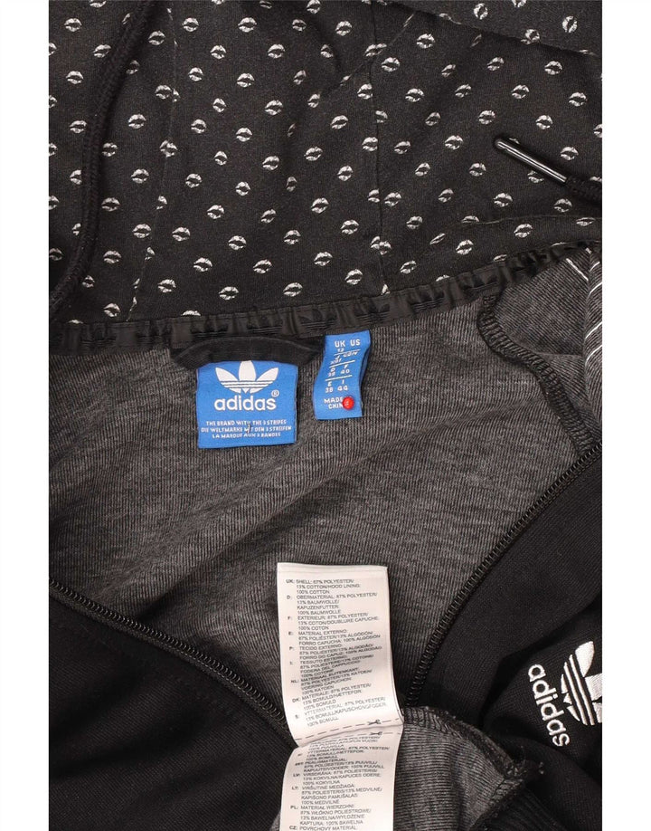 Adidas Pull à capuche zippé graphique pour femme UK 12 Polyester noir moyen