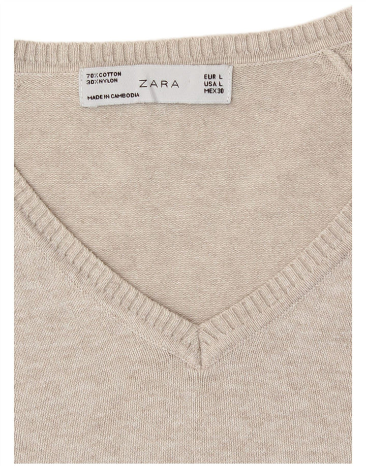Zara Pull col V pour femme UK 14 Large Beige