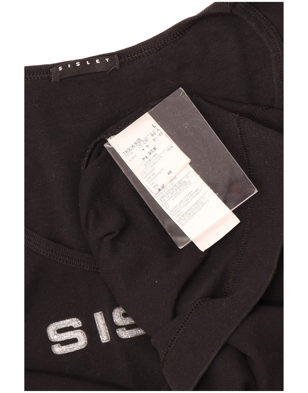 SISLEY T-Shirt Graphique Femme UK 14 Large Noir Coton