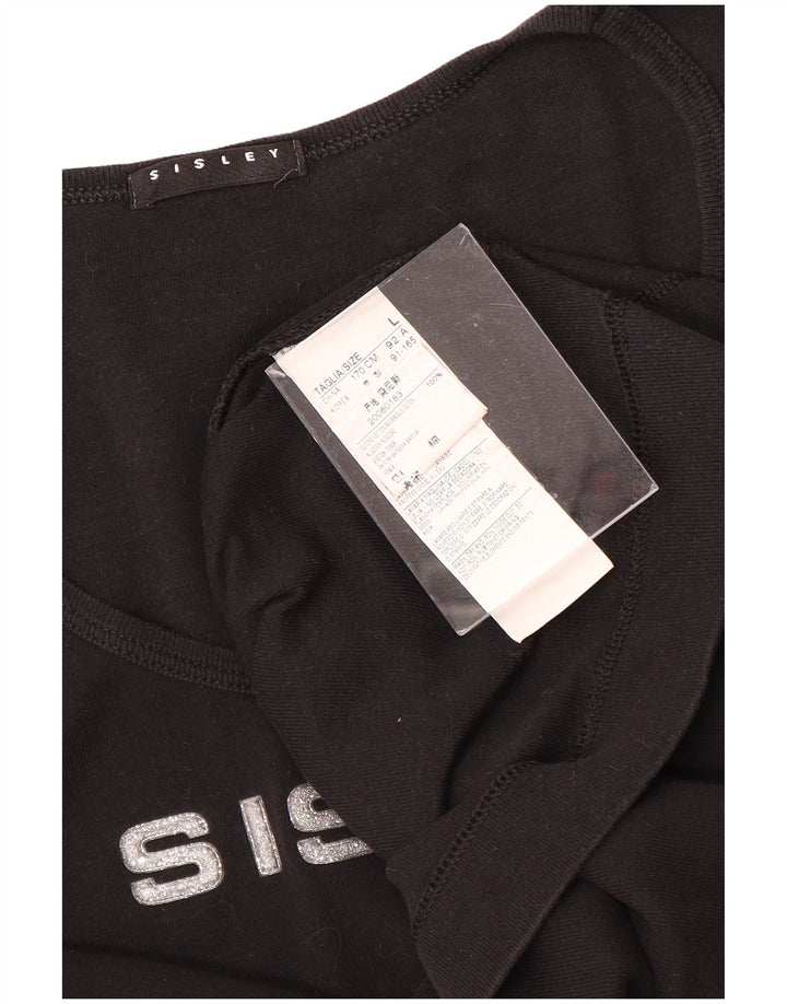 SISLEY T-Shirt Graphique Femme UK 14 Large Noir Coton