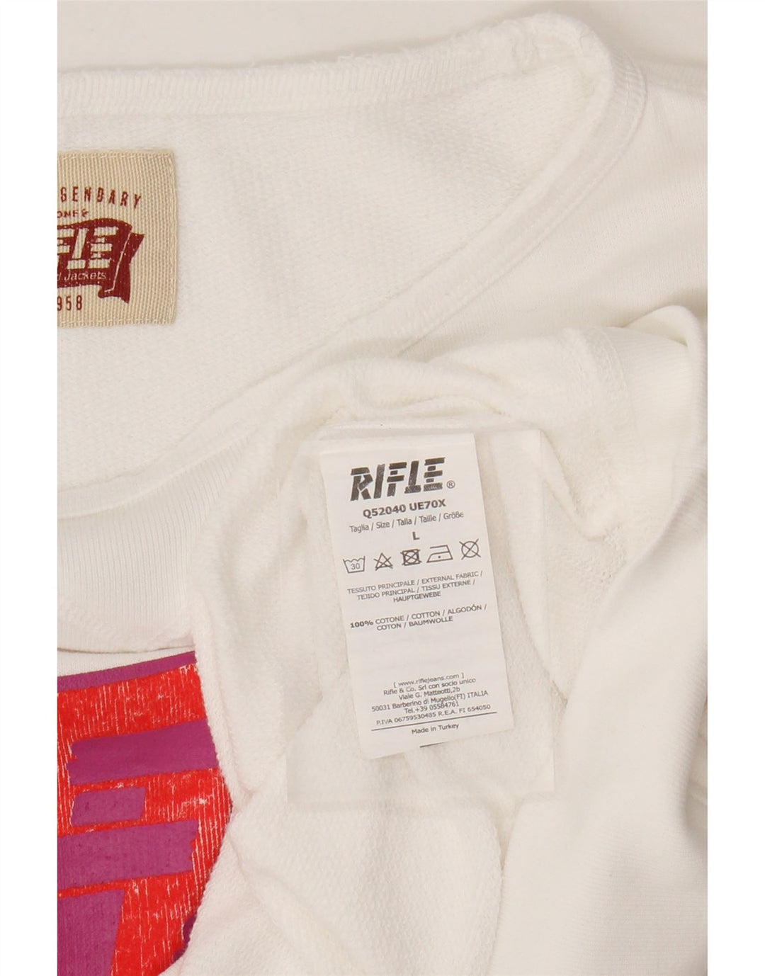 Rifle Womens Graphic Crop Sweatshirt Jumper UK 16 Grand Coton Blanc