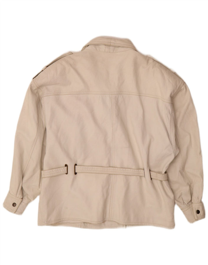 Veste en cuir militaire femme vintage UK 14 Cuir blanc moyen