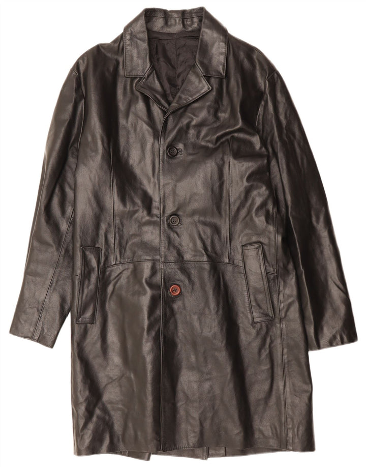 VINTAGE Manteau en cuir homme UK 36 Petit cuir noir