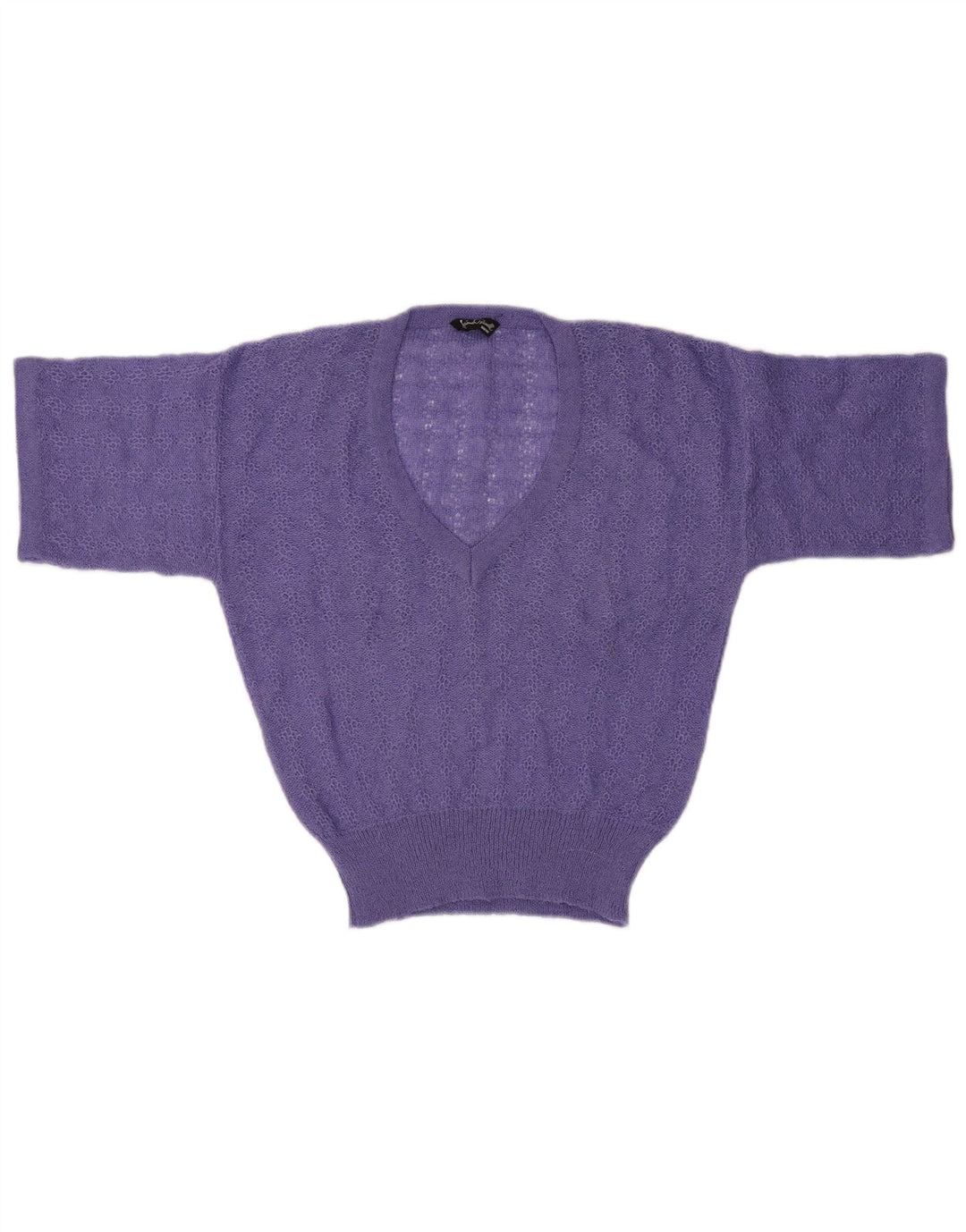 VINTAGE Pull à manches courtes et col en V pour femme UK 14 Violet moyen