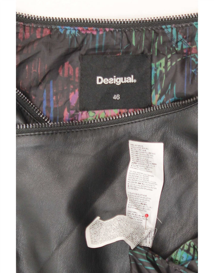 Desigual Veste motard en simili cuir pour femme EU 46 XL Noir Polyuréthane