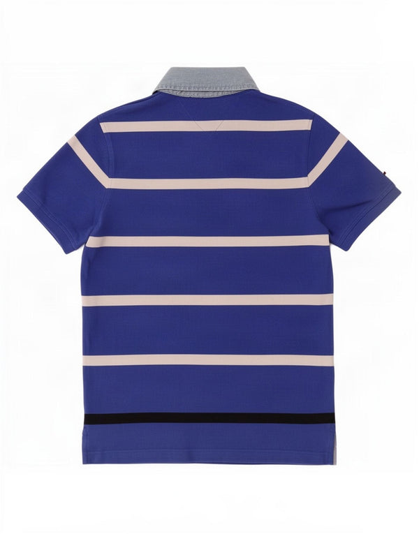 Tommy Hilfiger Mens Slim Fit Polo Shirt Large Blue Striped Cotton
