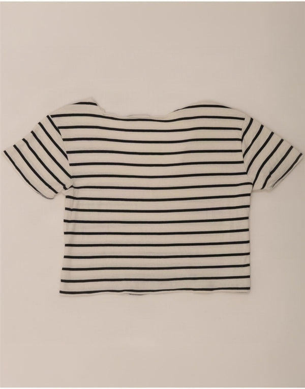 Zara Womens Crop T-Shirt Top UK 10 Petit Blanc Rayé