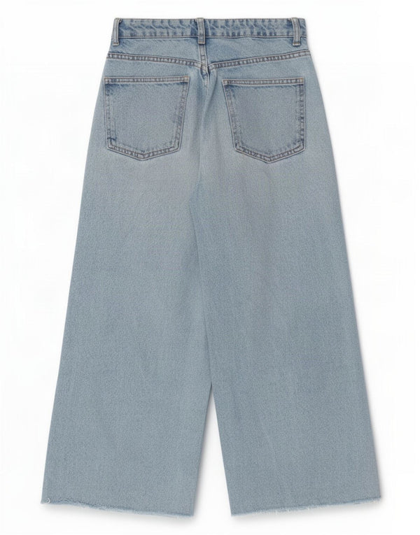 Zara Jean court taille haute pour femme, jambe large, EU 32 2XS W22 L22, coton bleu