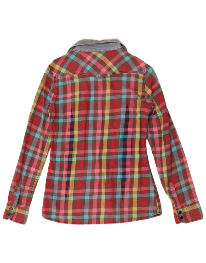 chemise en flanelle femme vintage UK 10 Petit coton à carreaux multicolore