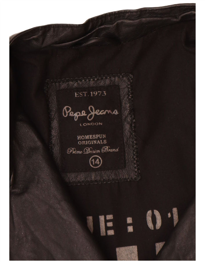 PEPE Jeans Veste de motard en cuir pour femme UK 14 Cuir noir moyen