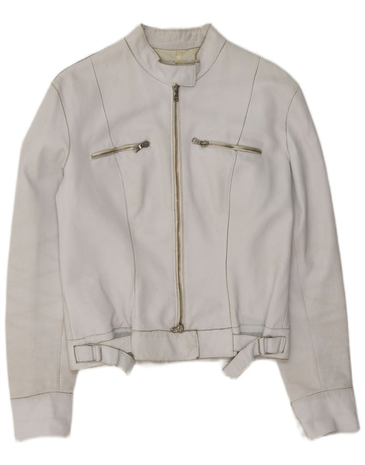 Pinko Veste de motard en cuir pour femme UK 10 Small Blanc