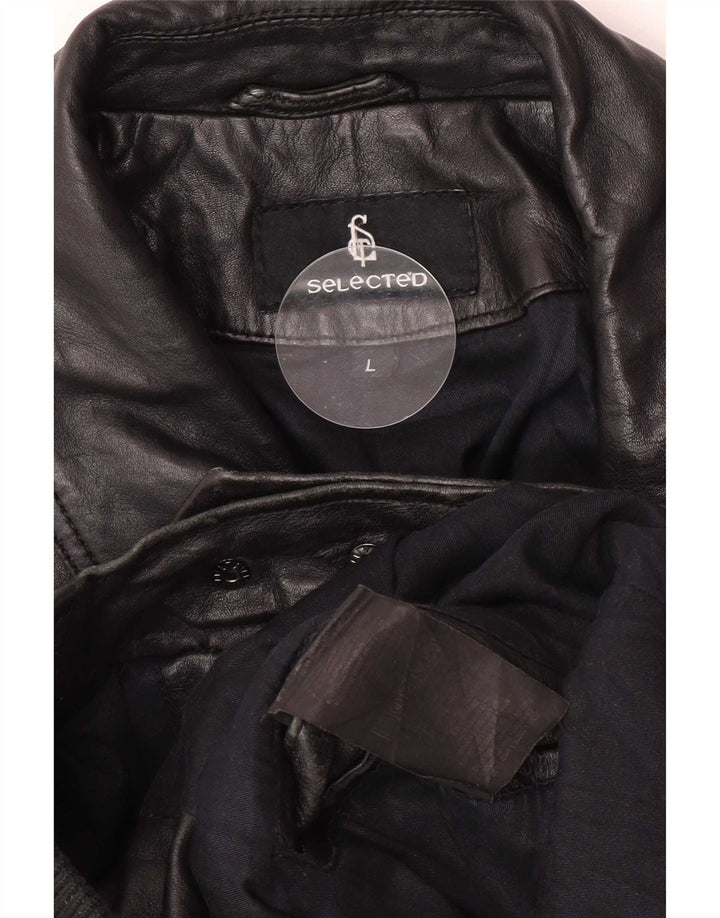 Selected Veste bomber en cuir pour homme UK 40 Large Noir