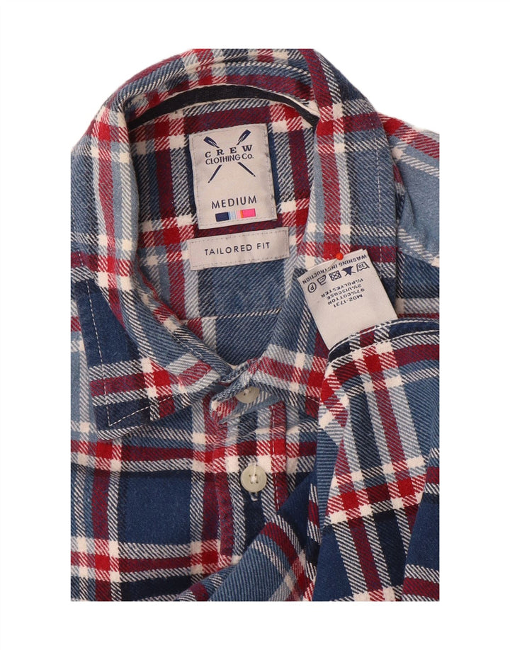 Crew Clothing Chemise en flanelle coupe ajustée pour homme en coton à carreaux bleu moyen