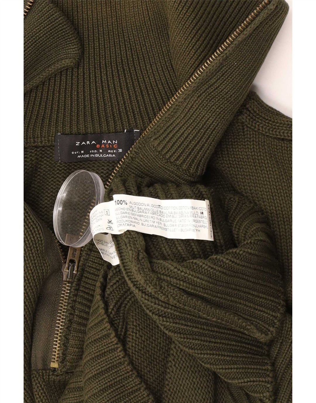 Zara Pull Col Zippé Homme Vert Moyen Coton