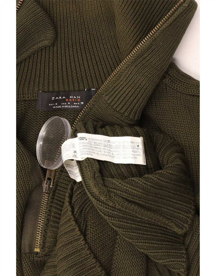 Zara Pull Col Zippé Homme Vert Moyen Coton