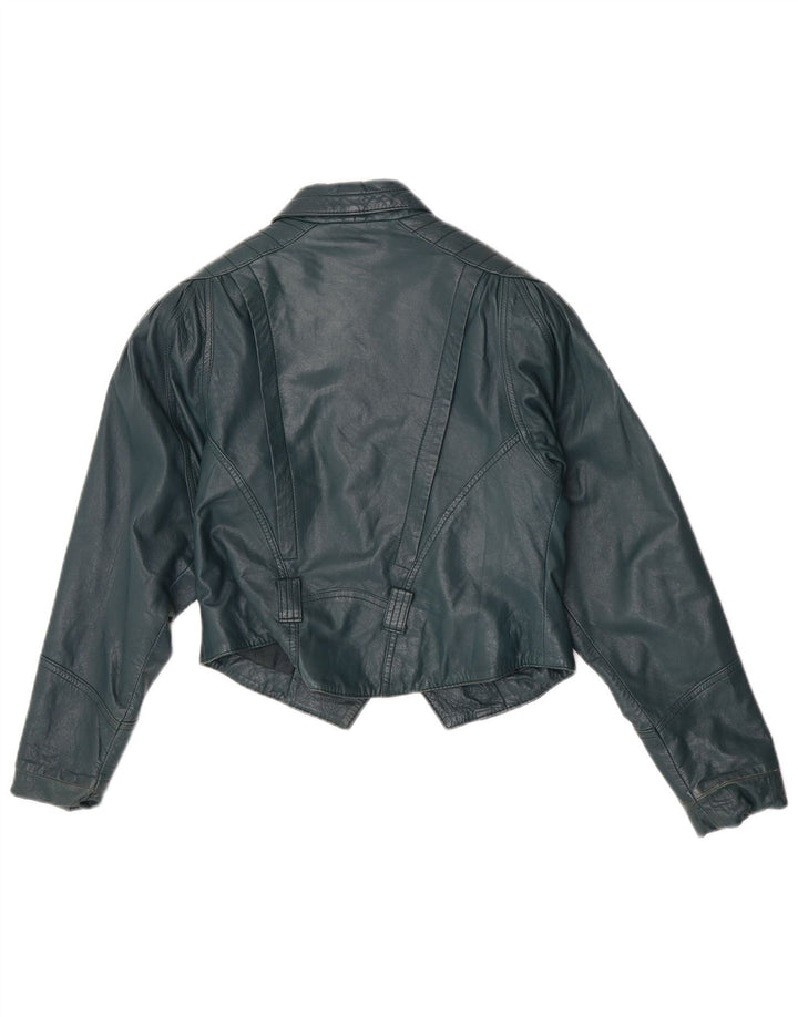 veste en cuir crop femme vintage EU 36 petit cuir vert