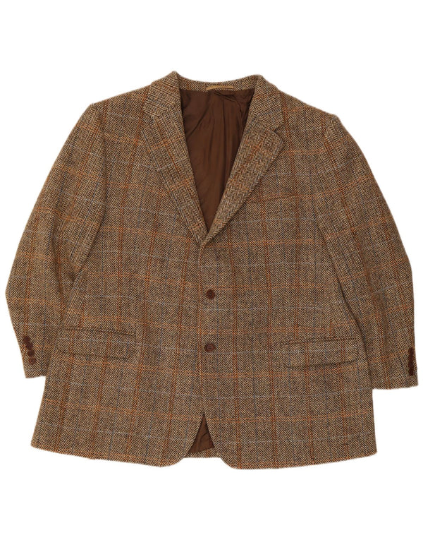 Harris Tweed Veste blazer à 2 boutons pour homme UK 42 XL Marron à carreaux en laine vierge
