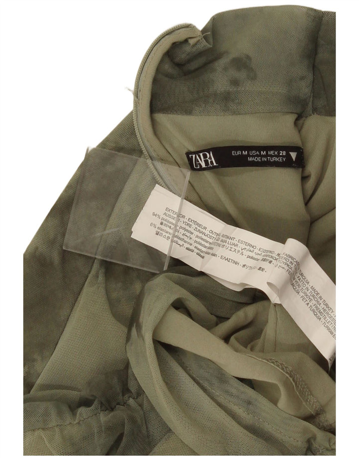 Zara Chemisier Femme Top UK 12 Polyester Tie Dye Vert Moyen