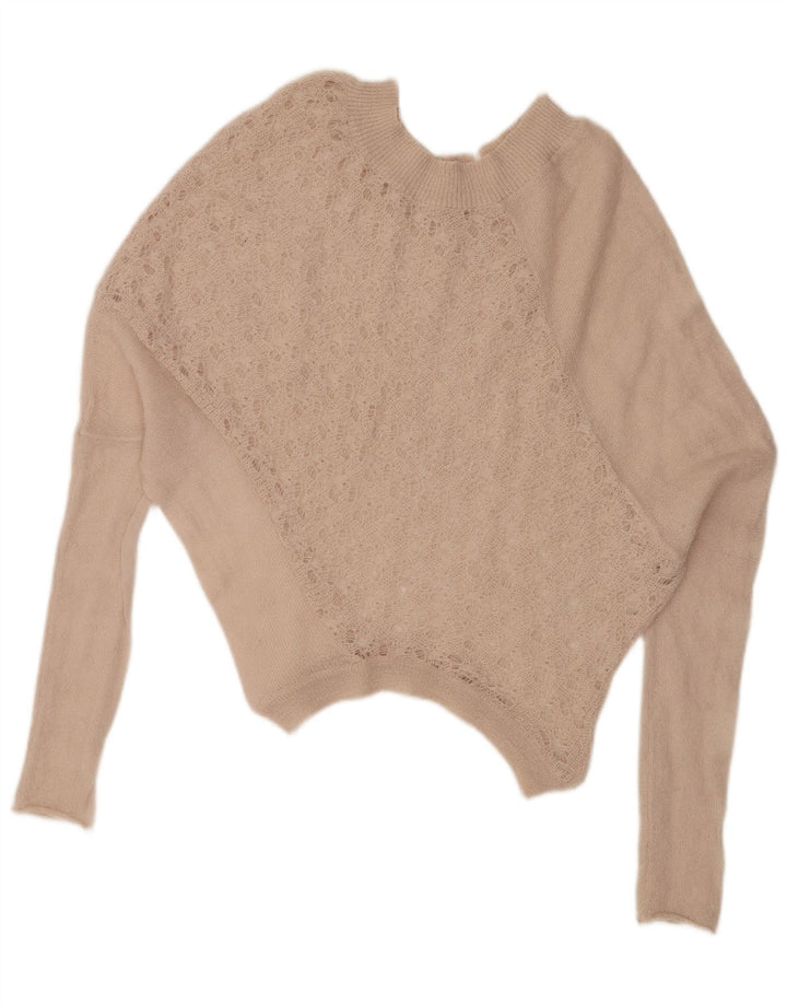 VINTAGE Femmes Surdimensionné Col Bateau Pull Pull UK 16 Grand Beige