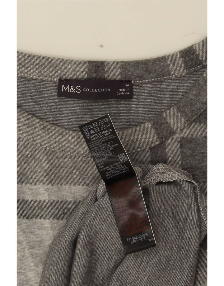 Marks & Spencer Haut Femme Manches Longues UK 44 Grand Gris Plaid Polyester
