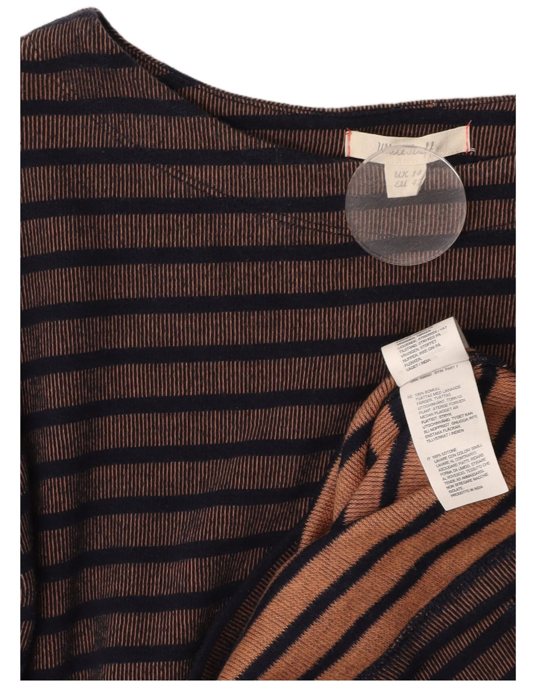 WHITE STUFF Robe fourreau à manches longues pour femme UK 14 Large Marron Rayé