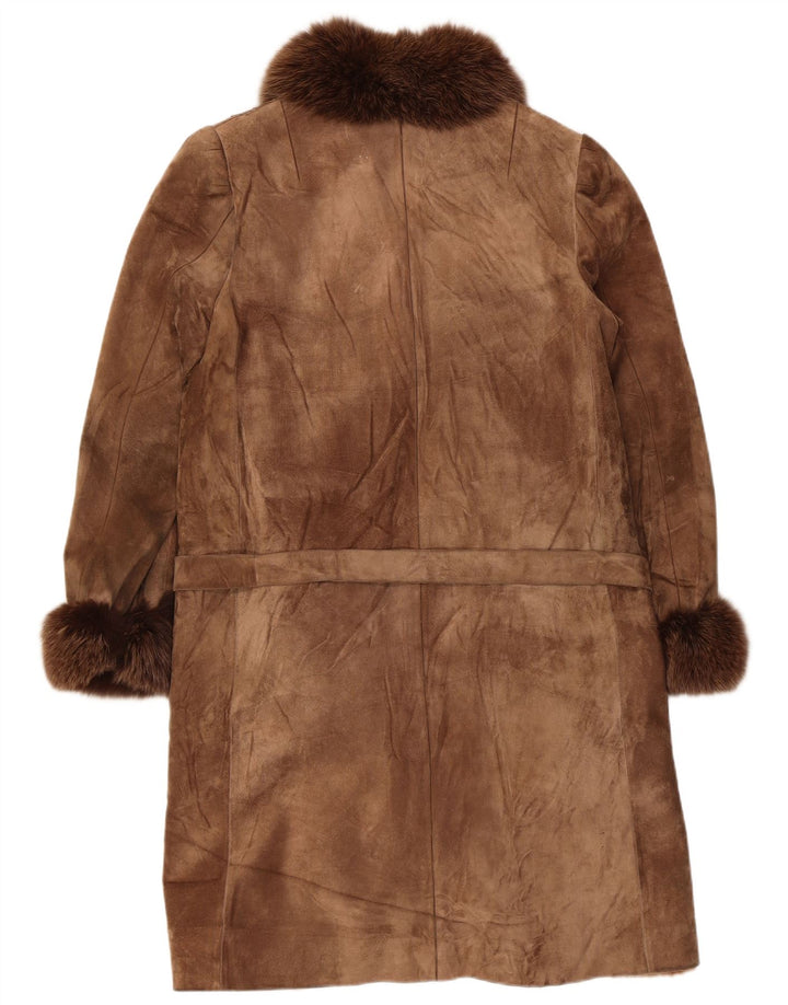 vintage Femmes Sherpa Suède Pardessus UK 14 Brun Moyen