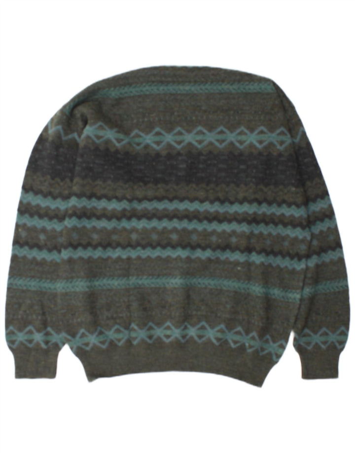 Rodes Pull Col V Homme XL Vert Géométrique Laine