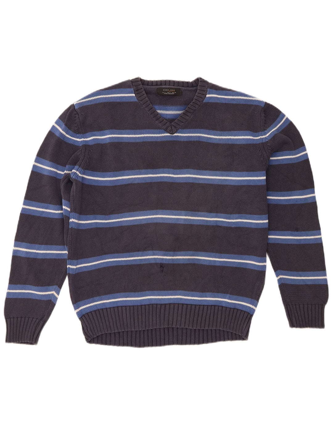 Zara Pull à col en V pour homme Large Rayé Gris