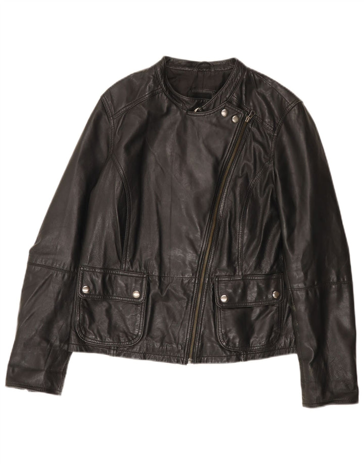 veste biker en cuir femme vintage UK 14 Grand cuir noir
