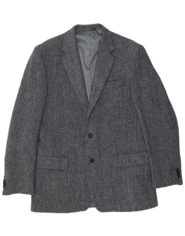 Harris Tweed Veste blazer à 2 boutons pour homme UK 40 Grand chevron bleu