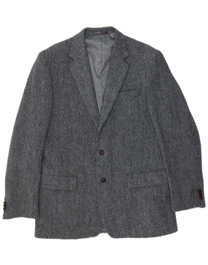Harris Tweed Veste blazer à 2 boutons pour homme UK 40 Grand chevron bleu