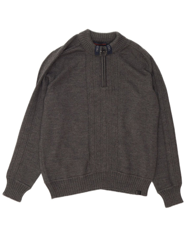 Trussardi Jeans Pull Col Zippé Laine Gris Moyen Homme