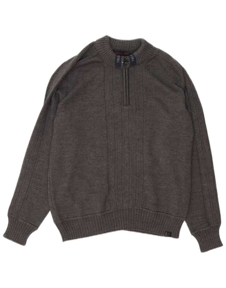 Trussardi Jeans Pull Col Zippé Laine Gris Moyen Homme
