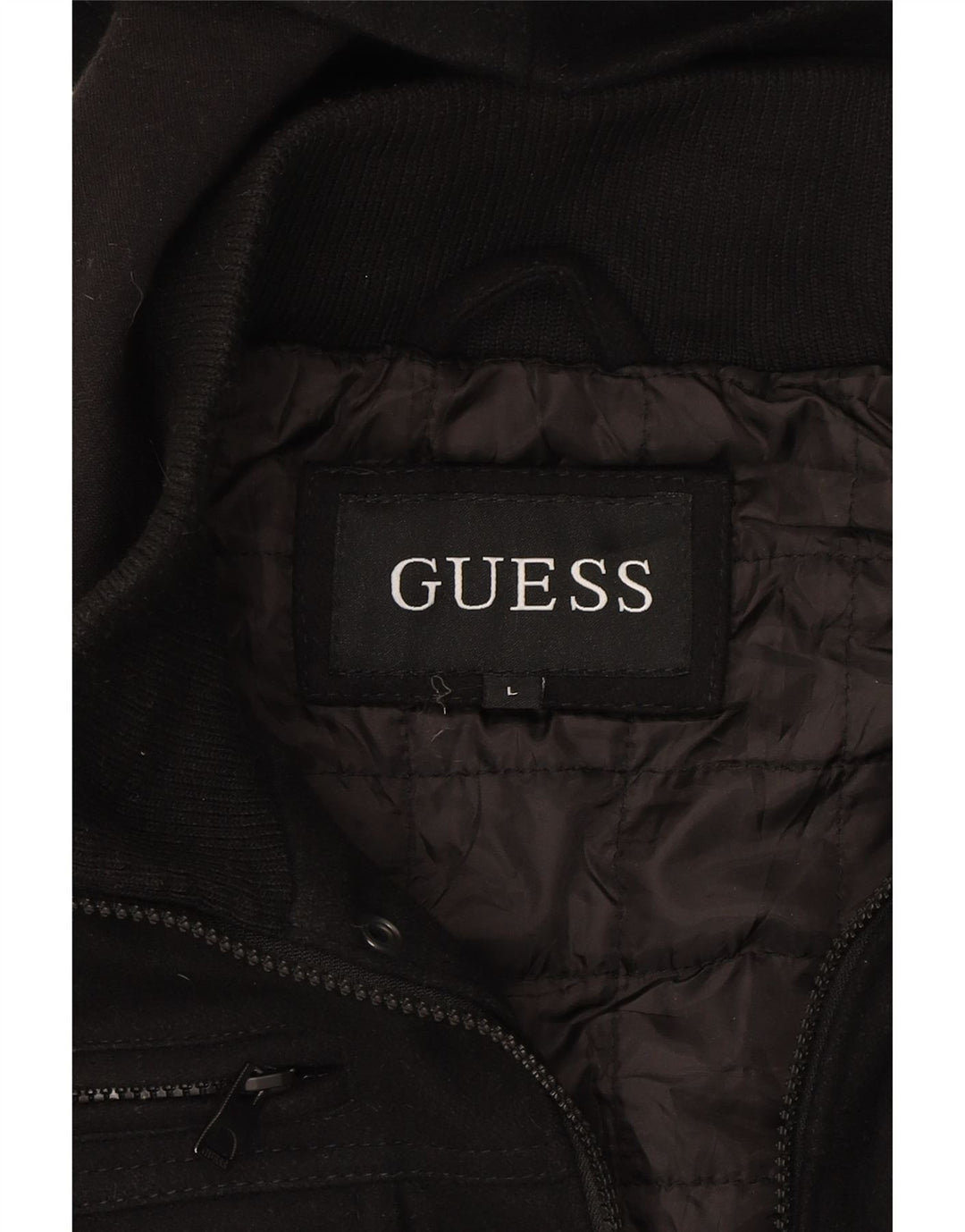 GUESS Mens Hooded Windbreaker Jacket UK 40 Large Black Wool