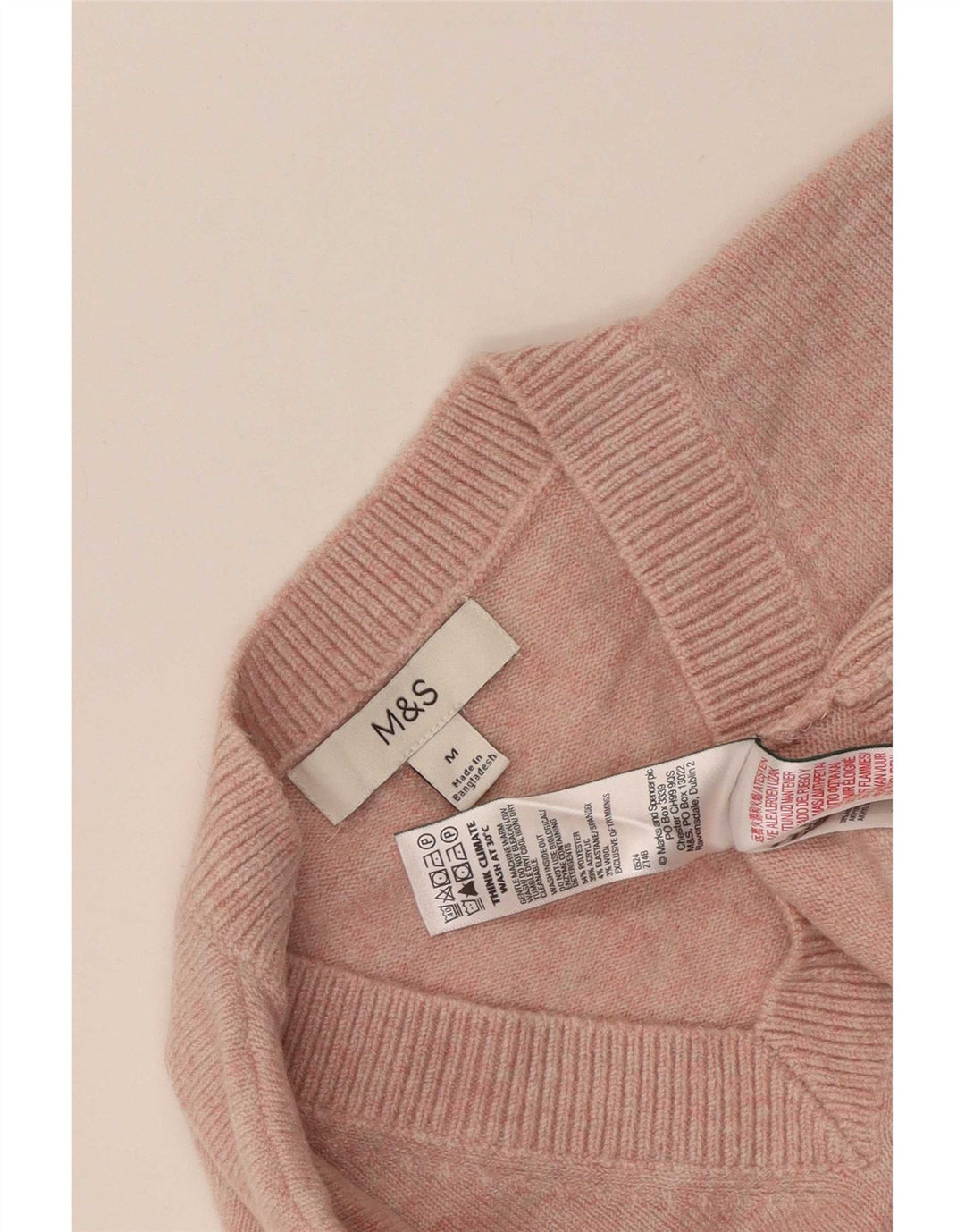 Marks & Spencer Pull col en V pour femme UK 14 Rose moyen Polyester