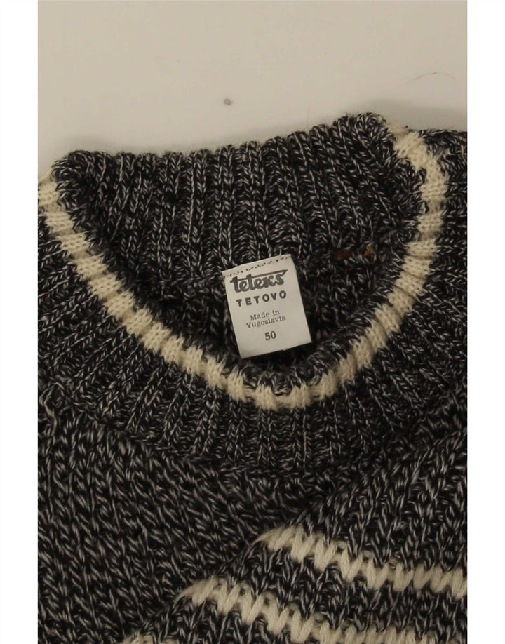 vintage Mens Crew Neck Jumper Pull EU 50 Moyen Off White Géométrique