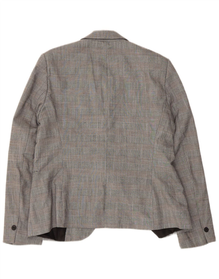 Zara Veste Blazer 1 Bouton Femme EU 42 Grand Gris Carreaux Polyester