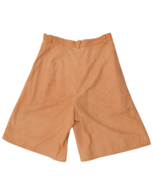 Bermuda en daim taille haute vintage pour femme W28 Marron moyen