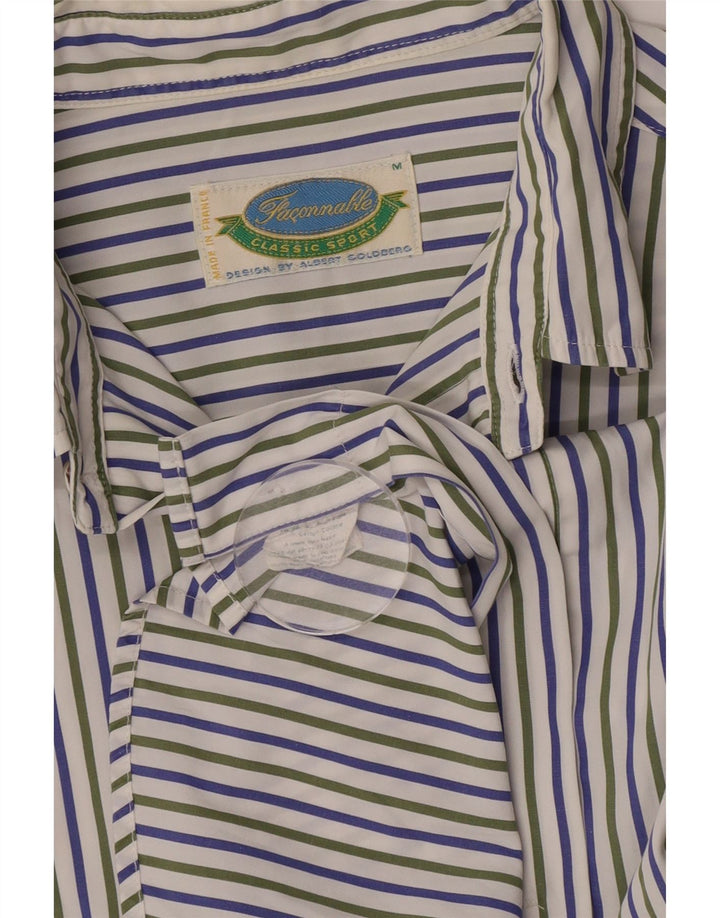 Faconnable Chemise à Manches Courtes Homme Blanc Cassé Coton Rayé