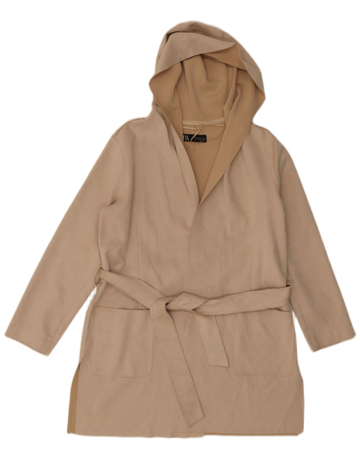 Zara Manteau à capuche pour femme UK 44 Polyester beige moyen