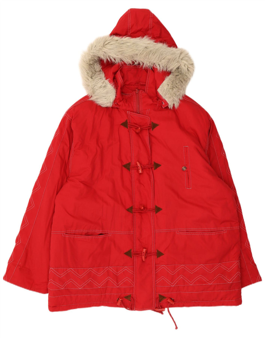 Veste Parka à capuche femme vintage UK 24 4XL Chevron Rouge Polyester